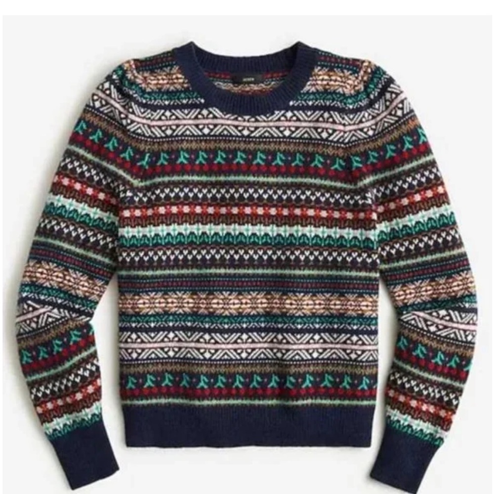 J. Crew cherry print fair isle crewneck sweater - Picture 3 of 8